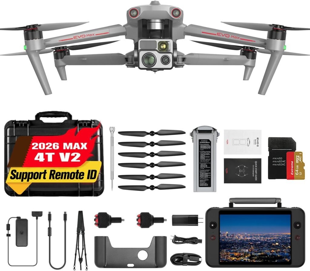 autel robotics evo max 4t v2 enterprise drone equipped with thermal camera, 8k zoom, and laser rangefinder system.