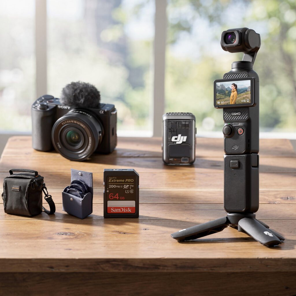 comparison chart showing specs of dji pocket 3 and sony