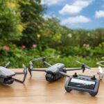 comparison of 2026 drones featuring the budget syma x20, professional dji mavic 4 pro, and high tech autel evo max 4t v2 on a sky background