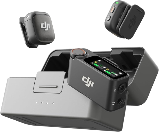 dji mic 3 wireless microphone system with charging case professional audio gear for vlogging 2026 removebg