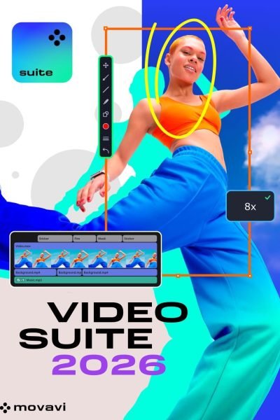 Movavi Video Editor 2026 Interface with AI Background Removal and Motion Tracking Features
